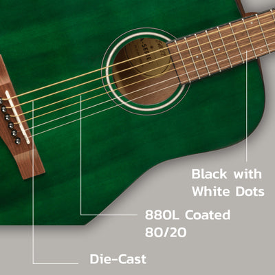 Fender FA-15 3/4-Scale Kids Steel String Acoustic Guitar - Green w/ Gig Bag