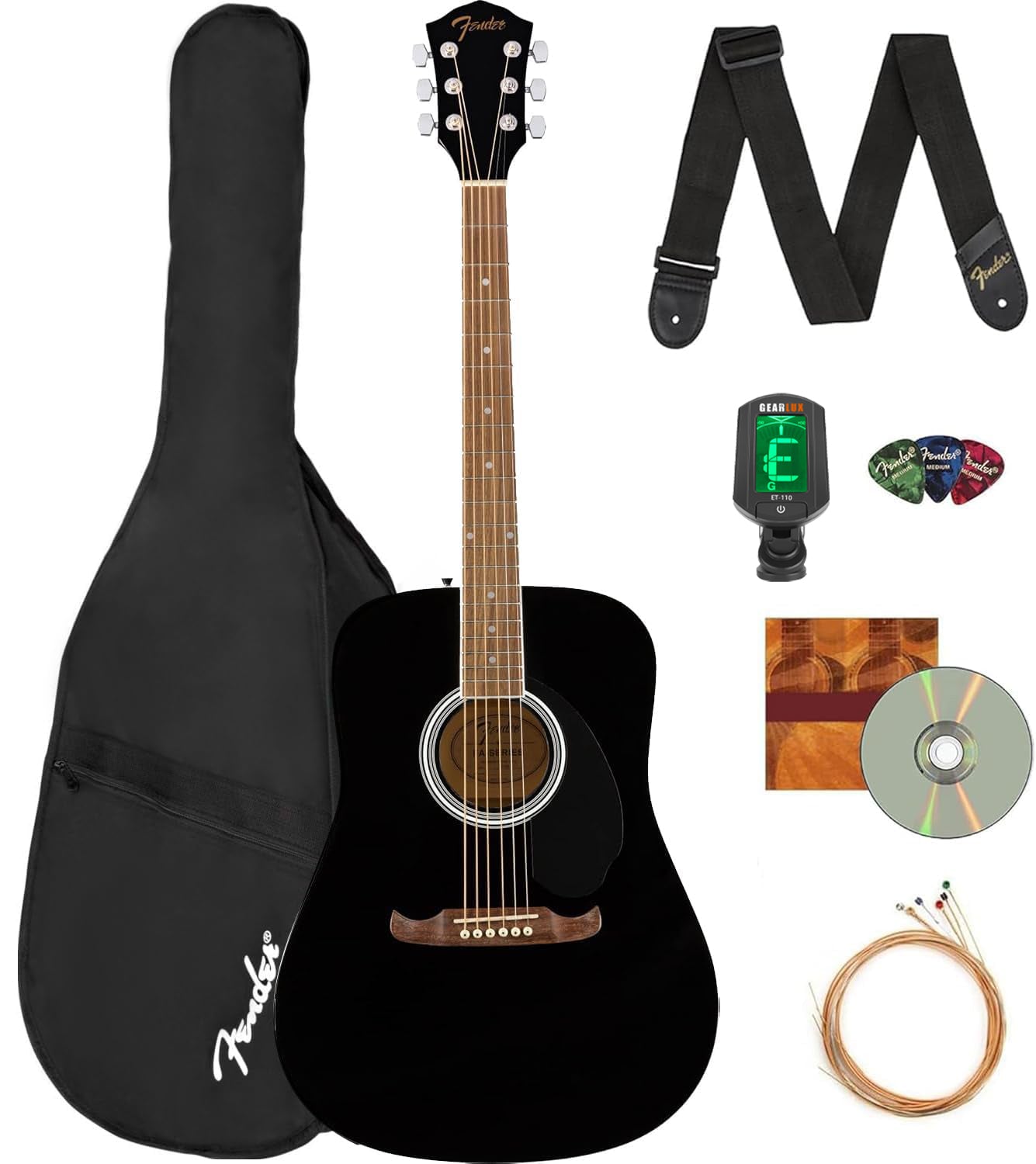 Fender FA-125 Dreadnought Acoustic Guitar - Black w/ Gig Bag