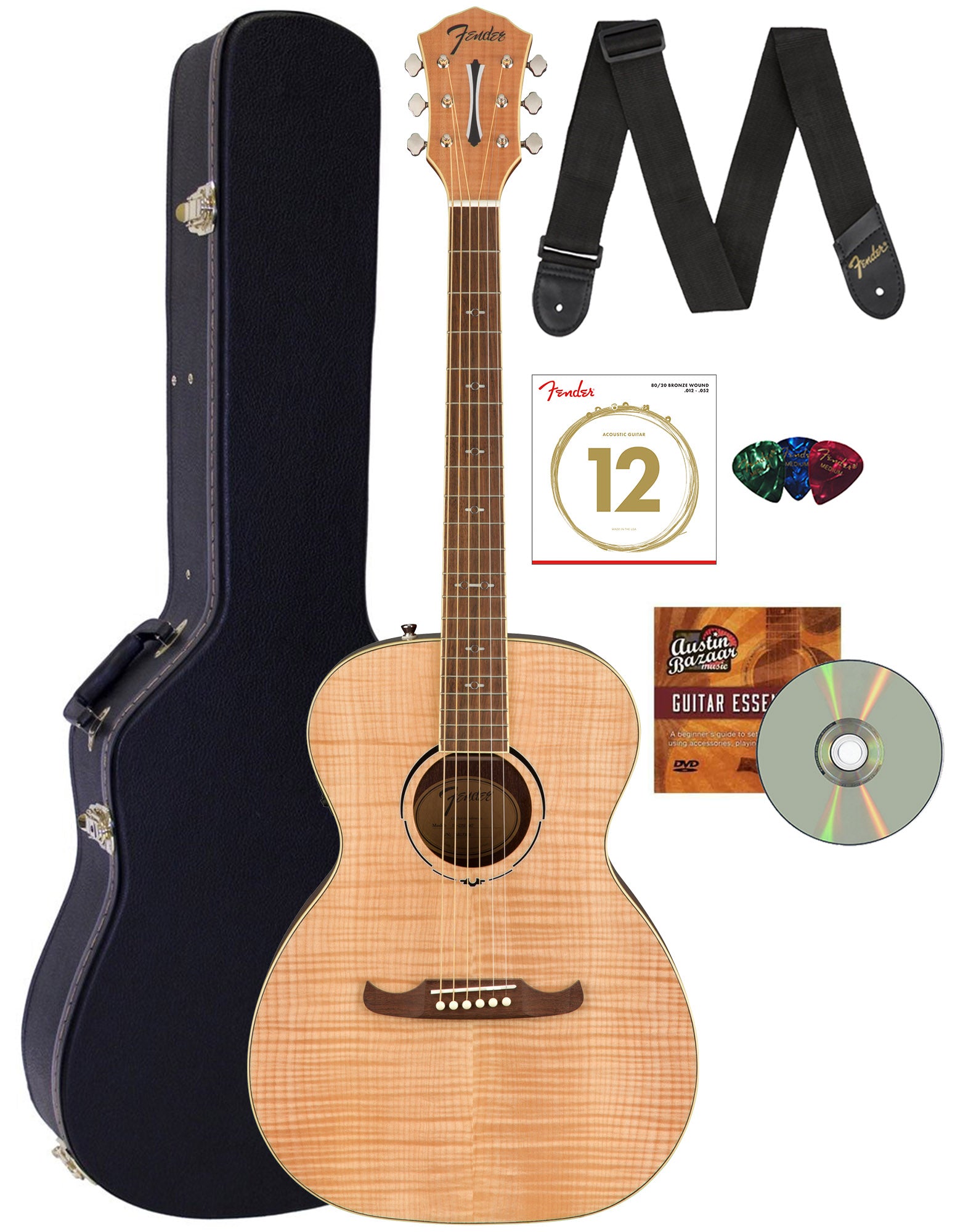 Fender FA-235E Flame Maple Top Concert Acoustic-Electric Guitar - Natural w/ Hard Case