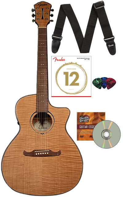 Fender FA-345CE Flame Maple Top Auditorium Acoustic-Electric Guitar - Natural w/ Strap
