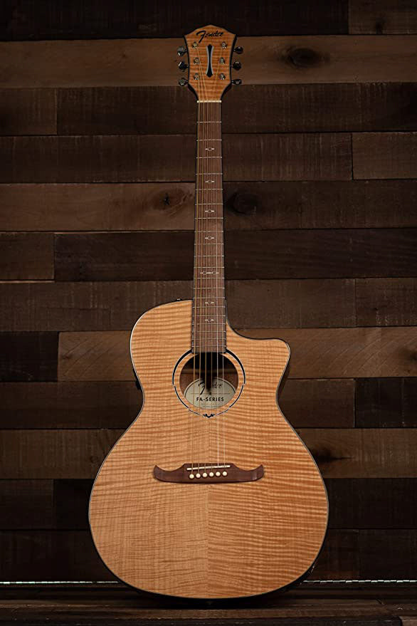 Fender FA-345CE Flame Maple Top Auditorium Acoustic-Electric Guitar - Natural w/ Strap