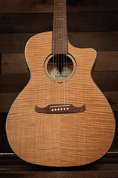 Fender FA-345CE Flame Maple Top Auditorium Acoustic-Electric Guitar - Natural w/ Strap