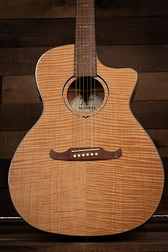 Fender FA-345CE Flame Maple Top Auditorium Acoustic-Electric Guitar - Natural w/ Strap