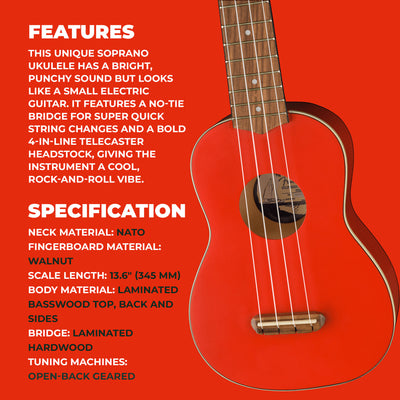 Fender Venice Soprano Ukulele - Fiesta Red w/ Gig Bag