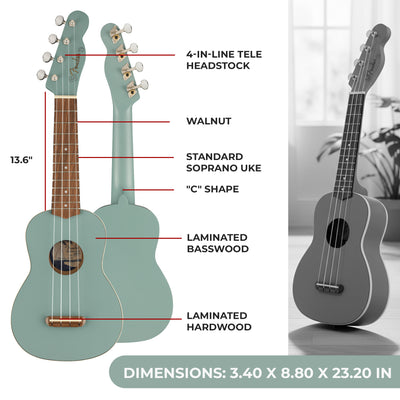 Fender Venice Soprano Ukulele - Sonic Gray
