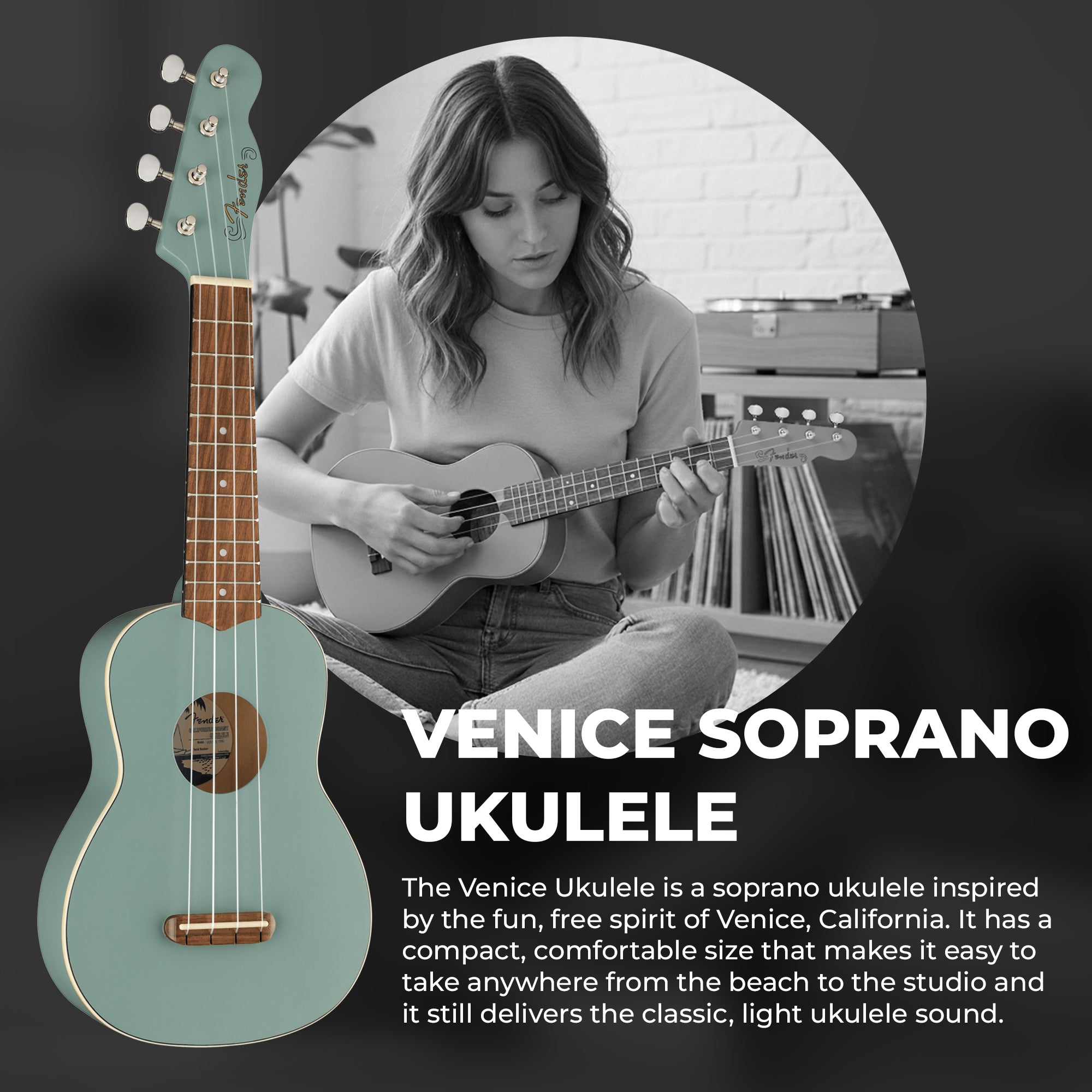 Fender Venice Soprano Ukulele - Sonic Gray w/ Gig Bag