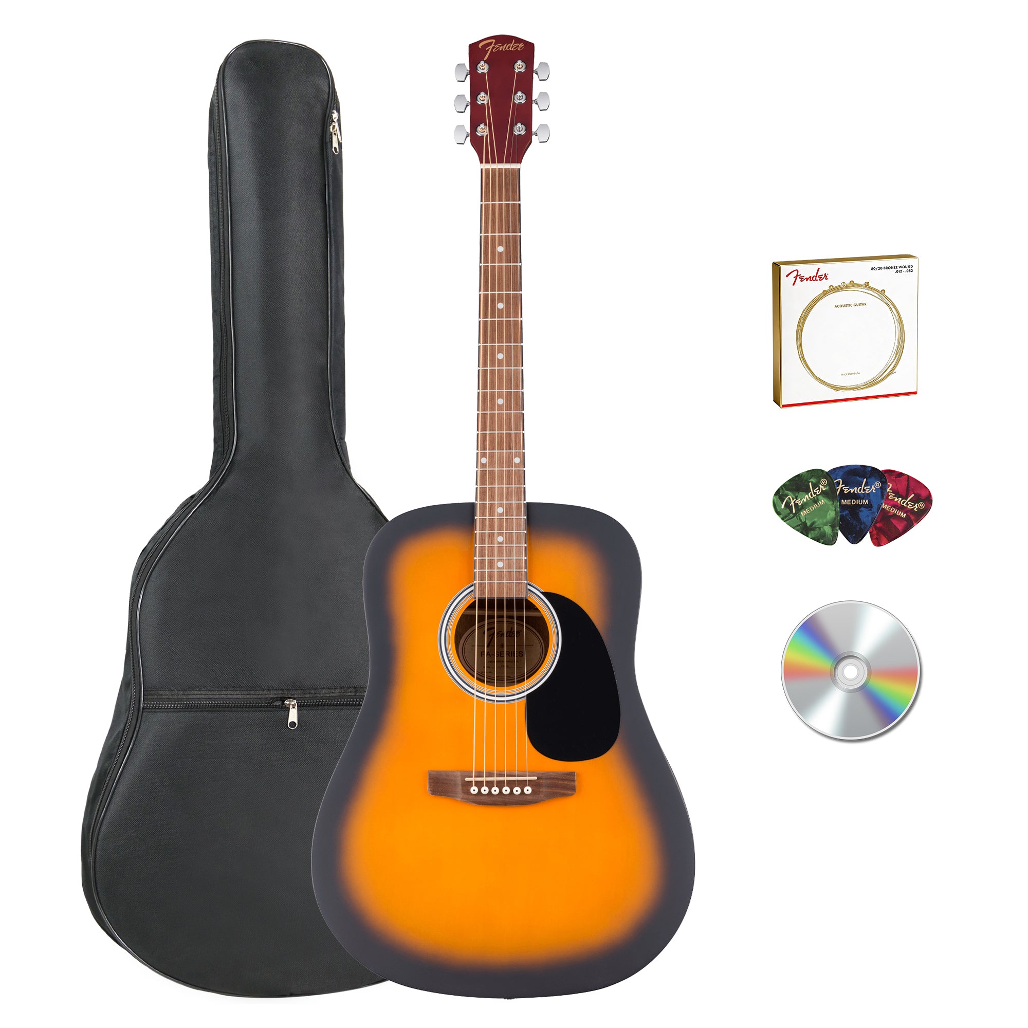 Fender FA Series Dreadnought Acoustic Guitar - 2-Color Sunburst w/ Gig Bag