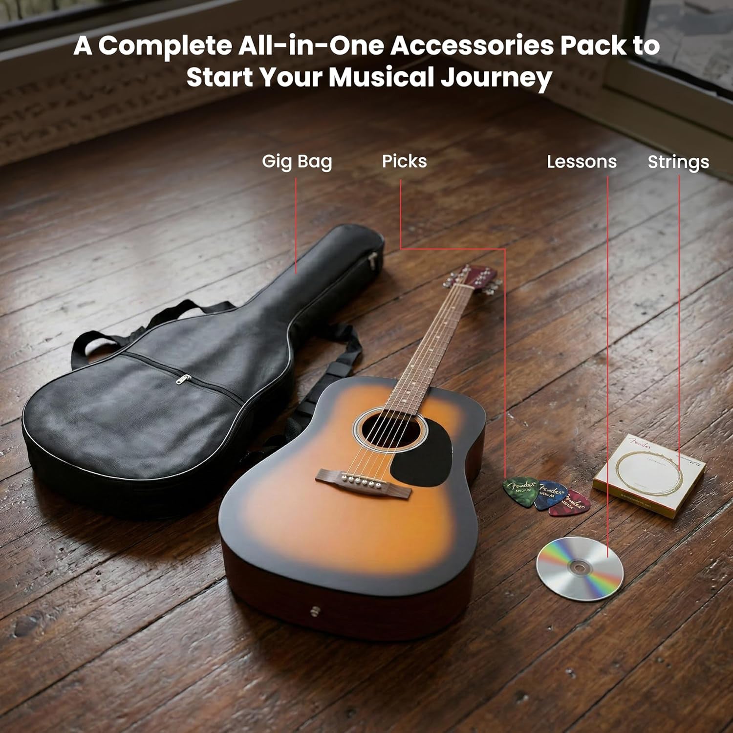 Fender FA Series Dreadnought Acoustic Guitar - 2-Color Sunburst w/ Gig Bag