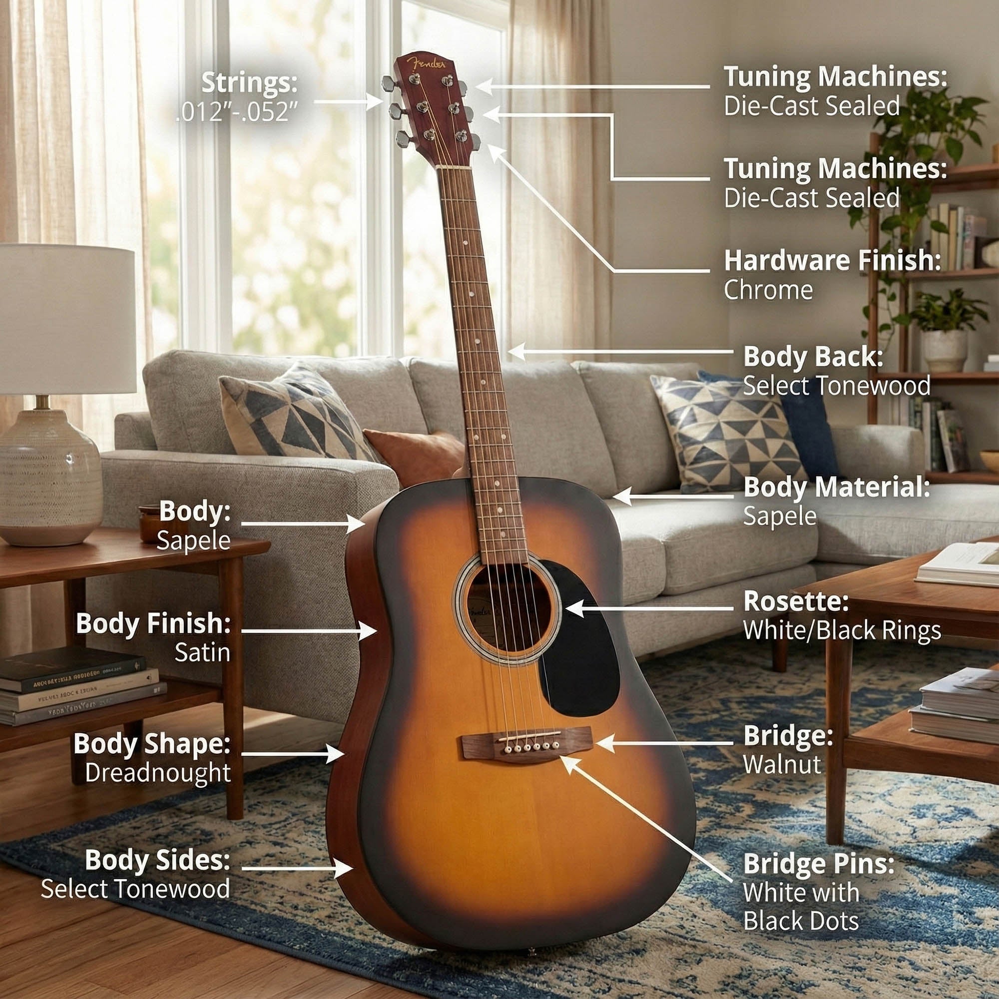 Fender FA Series Dreadnought Acoustic Guitar - 2-Color Sunburst w