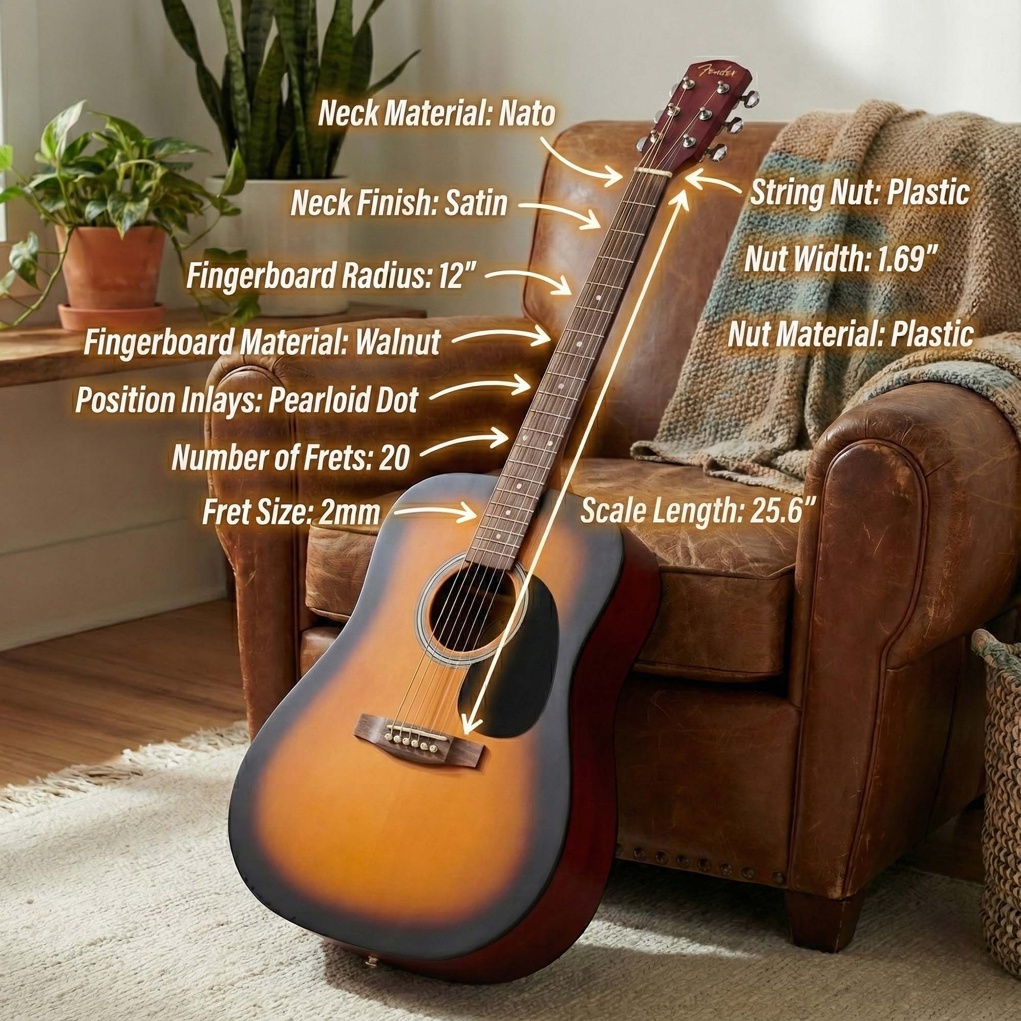 Fender FA Series Dreadnought Acoustic Guitar - 2-Color Sunburst w