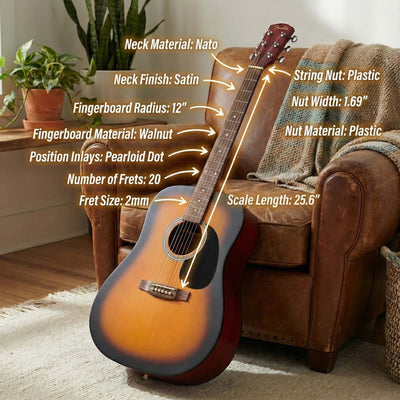 Fender FA Series Dreadnought Acoustic Guitar - 2-Color Sunburst w/ Gig Bag