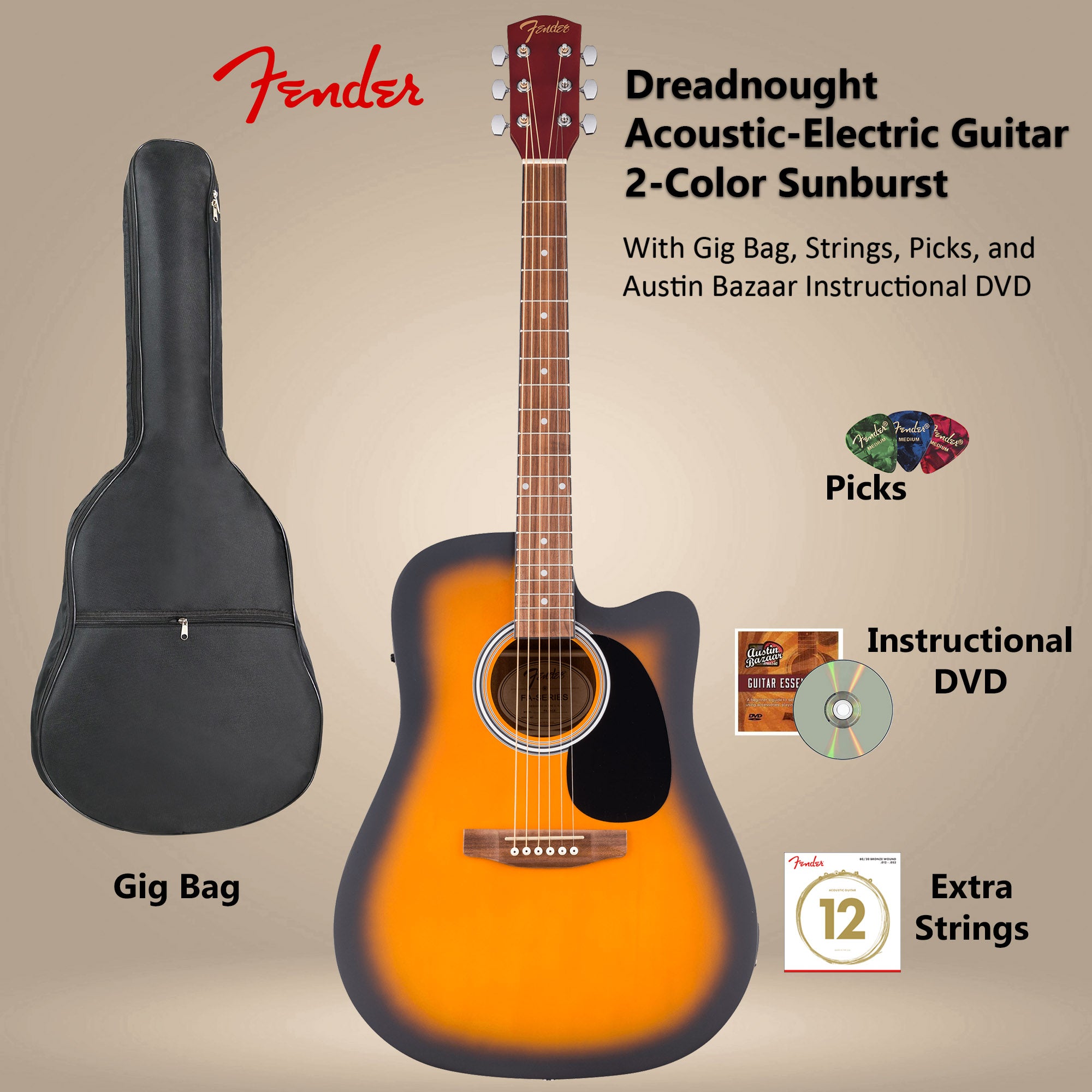 Fender FA Series Dreadnought Acoustic-Electric Guitar - 2-Color