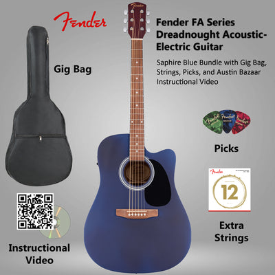 Fender FA Series Dreadnought Acoustic-Electric Guitar - Saphire Blue w/ Gig Bag