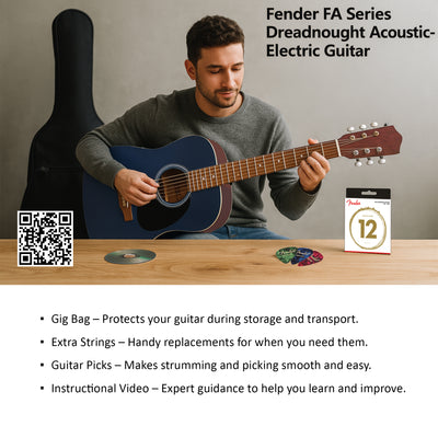 Fender FA Series Dreadnought Acoustic-Electric Guitar - Saphire Blue w/ Gig Bag