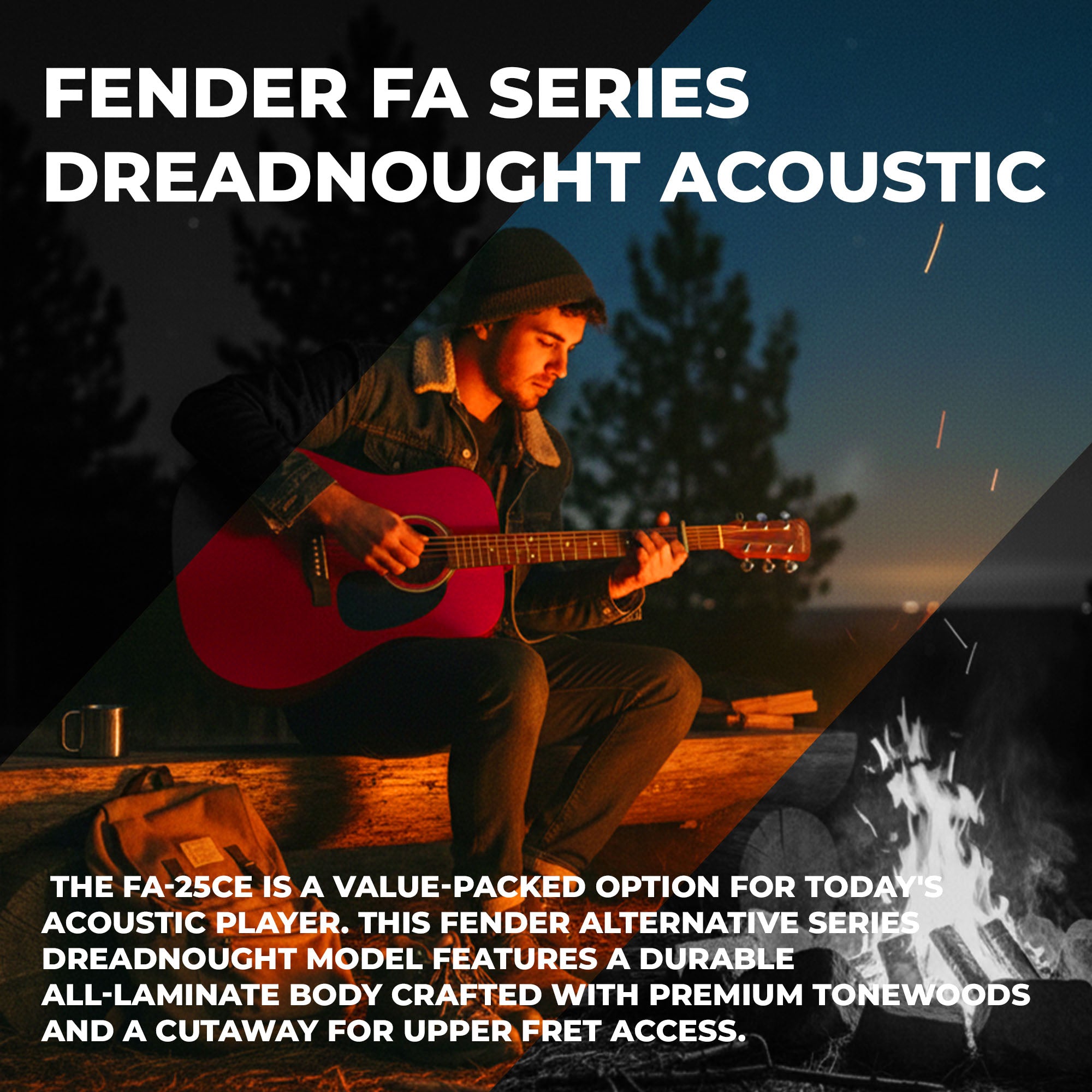 Fender FA Series Dreadnought Acoustic-Electric Guitar - Crimson Red