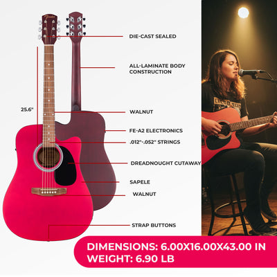 Fender FA Series Dreadnought Acoustic-Electric Guitar - Crimson Red