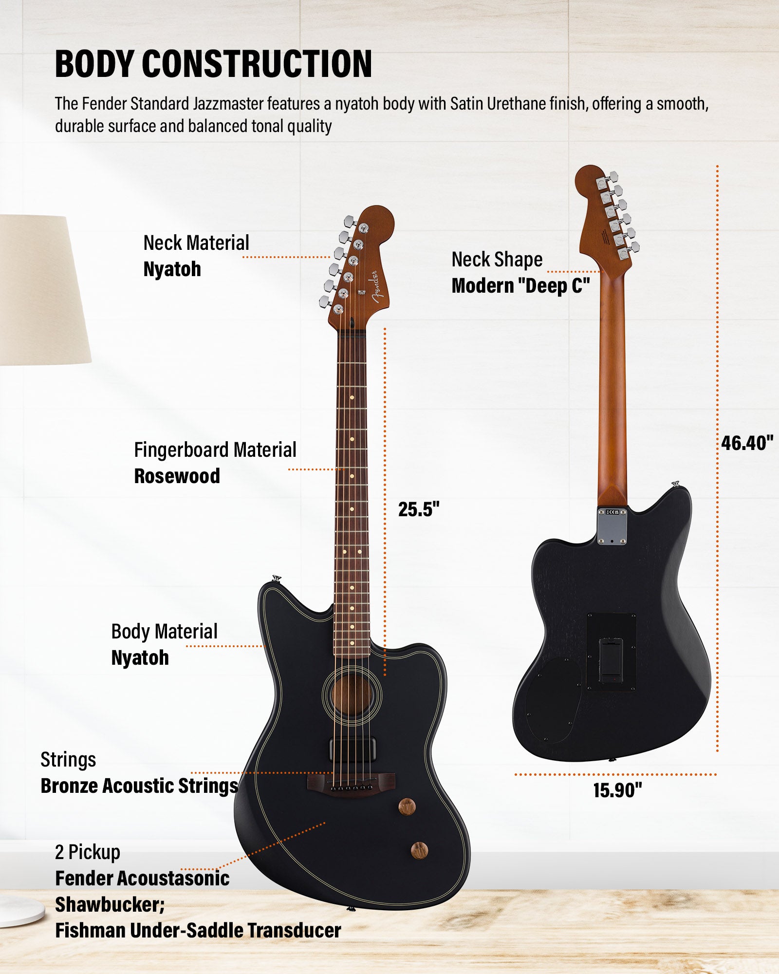 Fender Acoustasonic Standard Jazzmaster - Black w/ Cleaning Kit