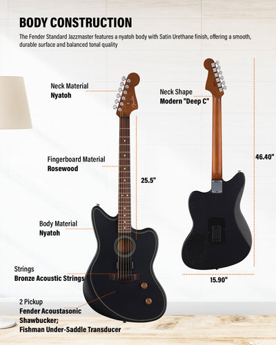 Fender Acoustasonic Standard Jazzmaster - Black w/ Cleaning Kit