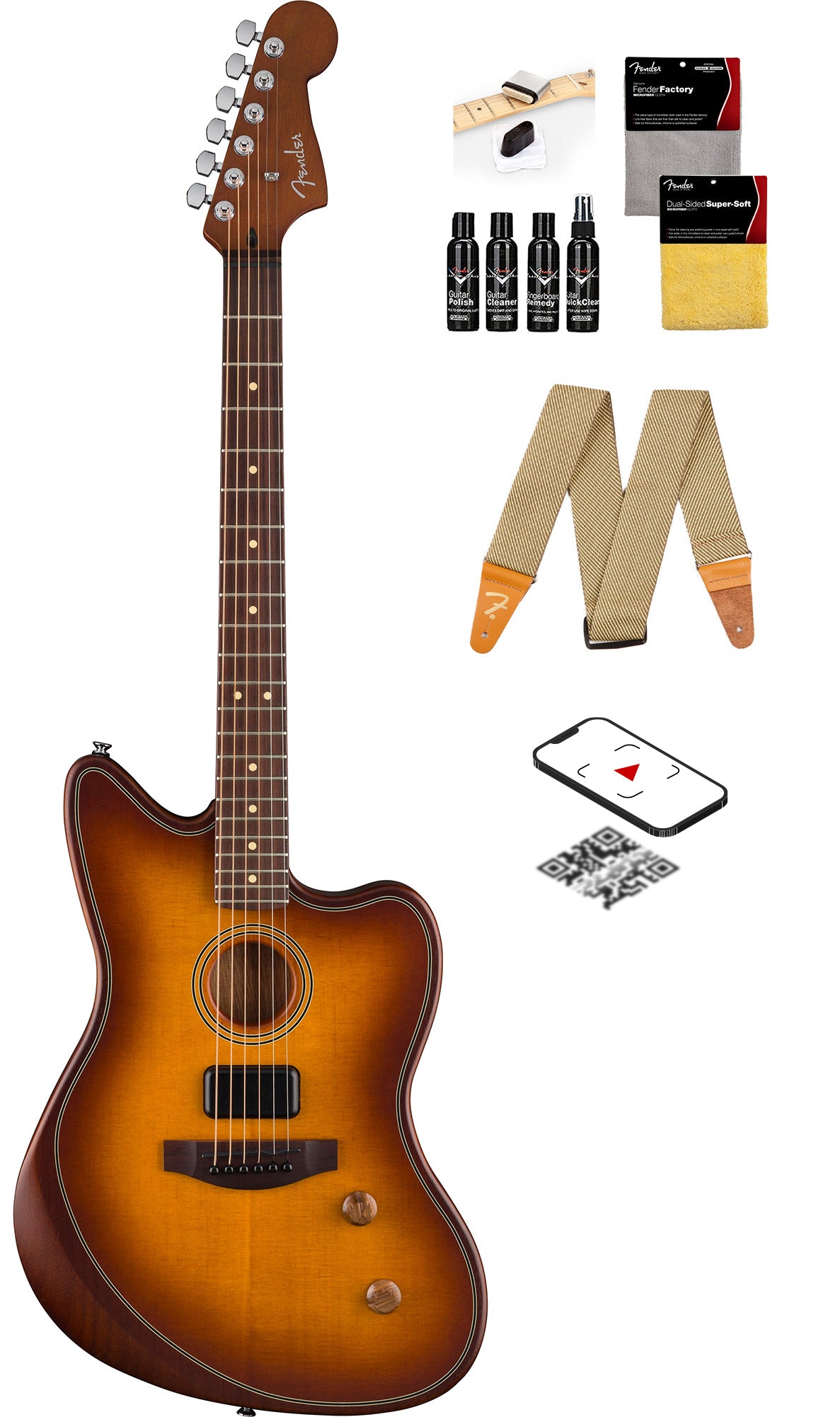 Fender Acoustasonic Standard Jazzmaster - Honey Burst w/ Cleaning Kit