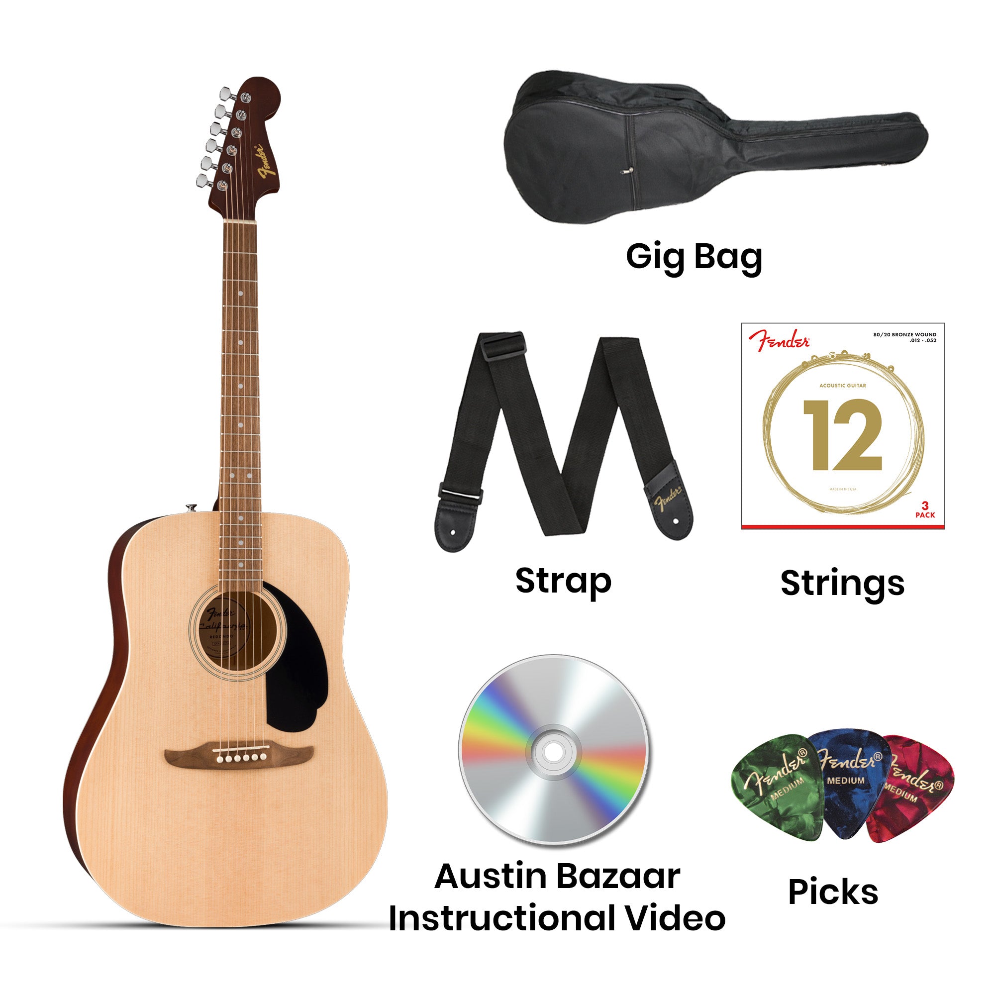 Fender California Redondo Dreadnought Acoustic Guitar - Natural w/ Gig Bag