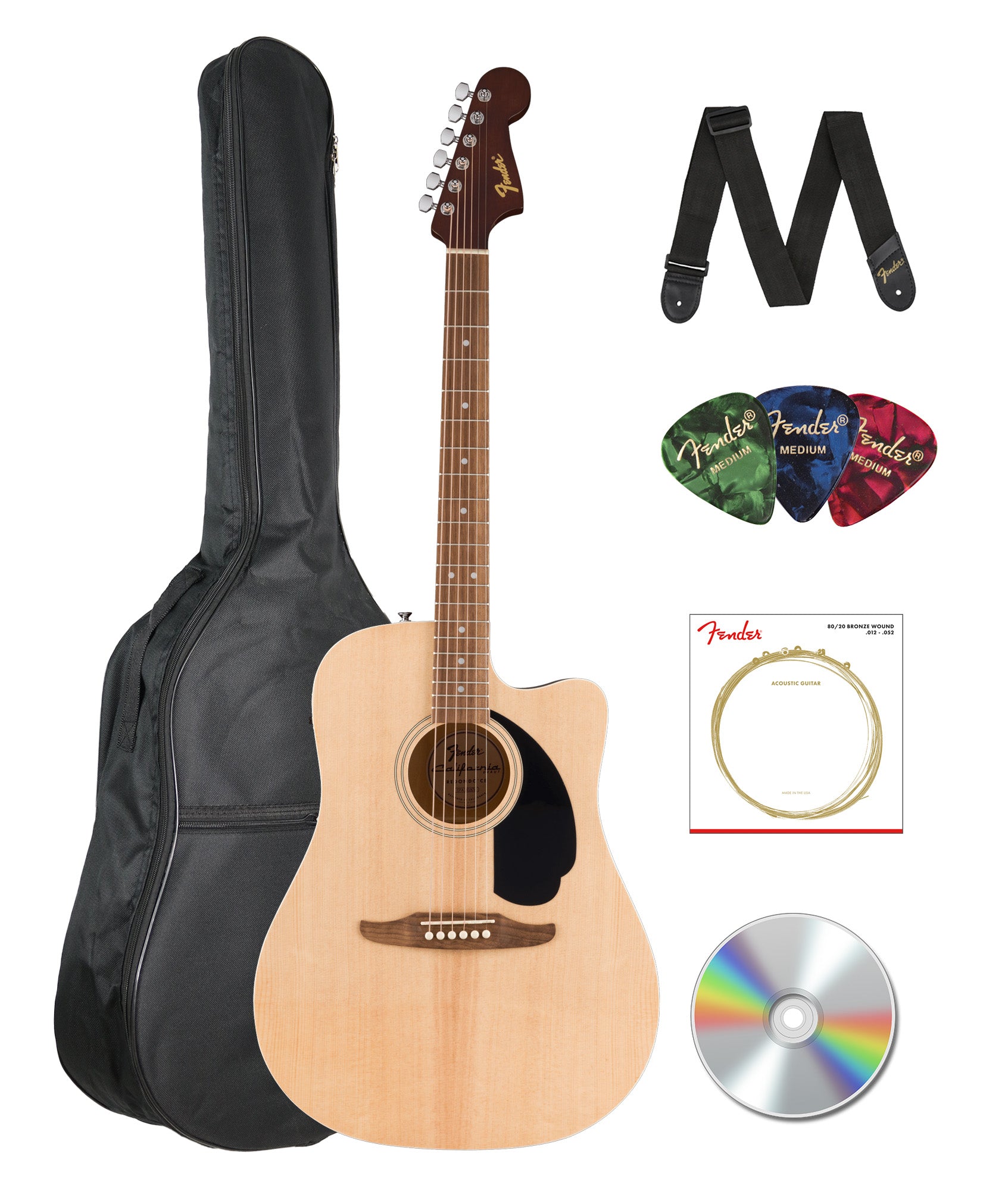 Fender California Redondo CE Dreadnought Acoustic-Electric Guitar - Natural w/ Gig Bag