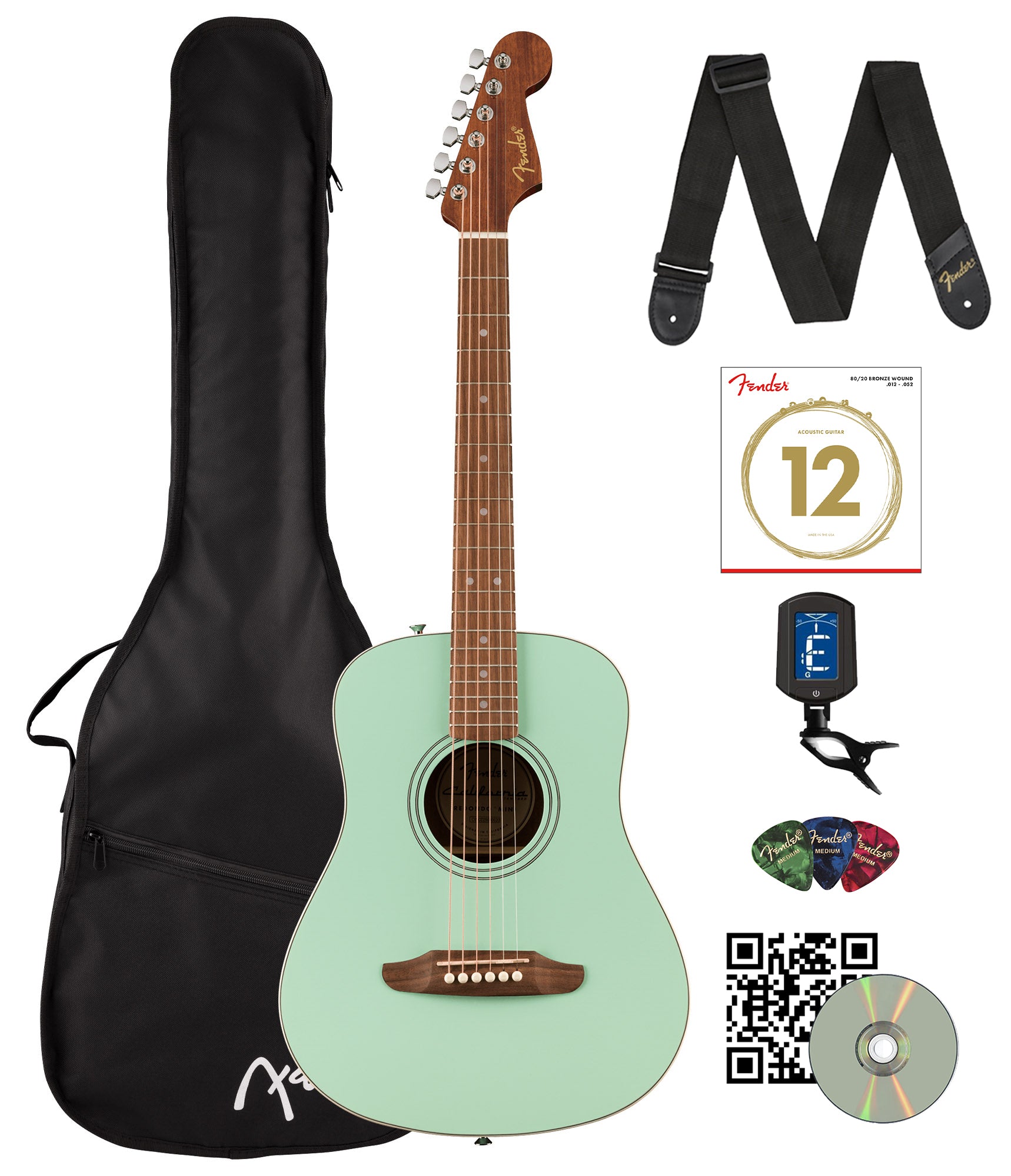 Fender California Standard Redondo Mini Acoustic Guitar - Surf Green w/ Tuner
