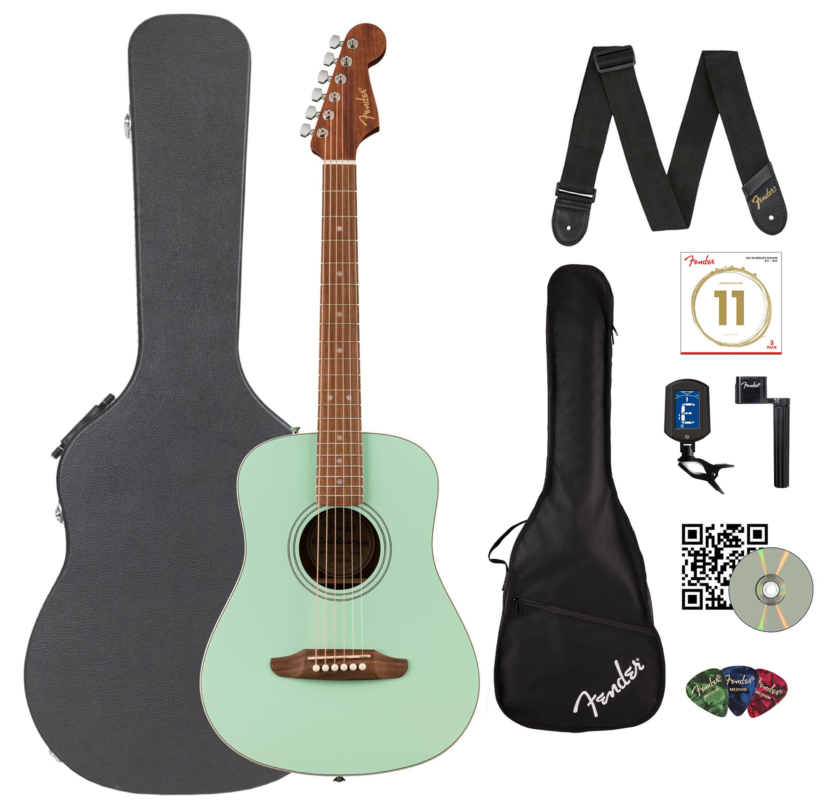 Fender California Standard Redondo Mini Acoustic Guitar - Surf Green w/ Hard Case