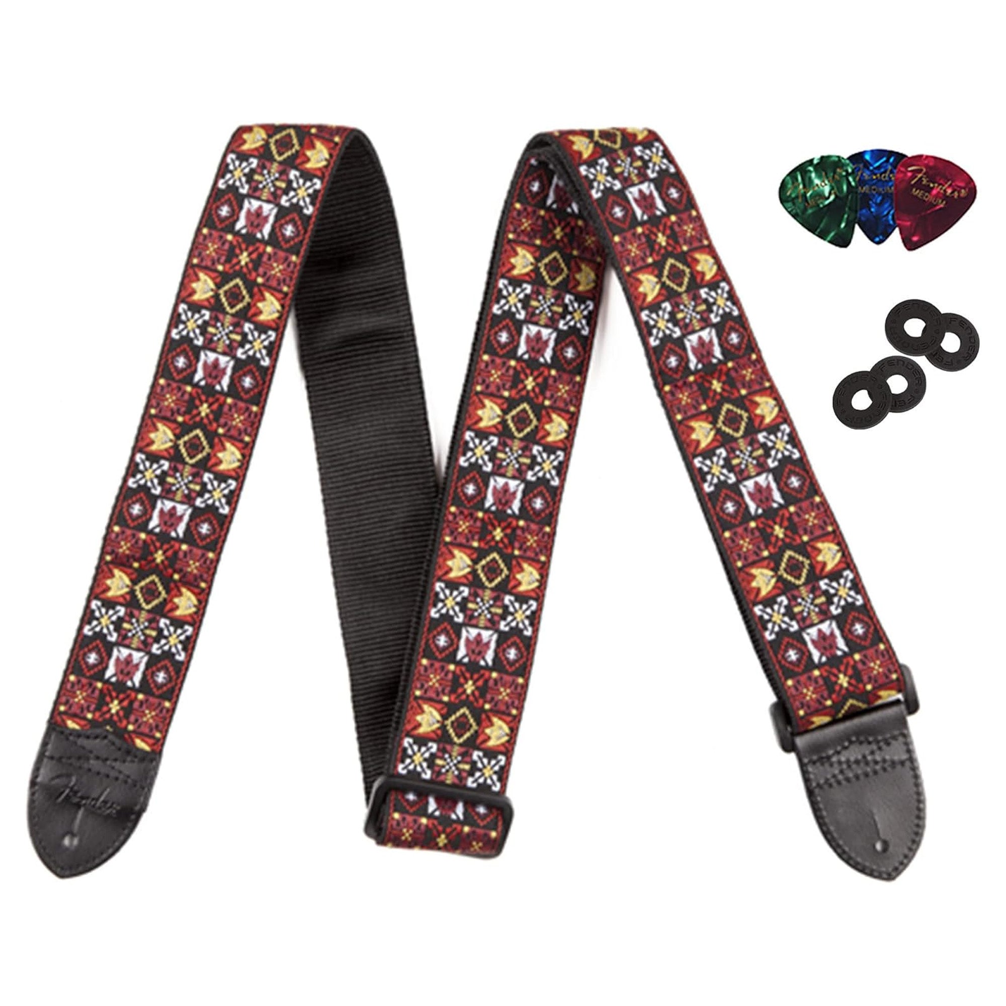 Fender Festival Hootenanny Woven Strap - Red w/ Strap Blocks