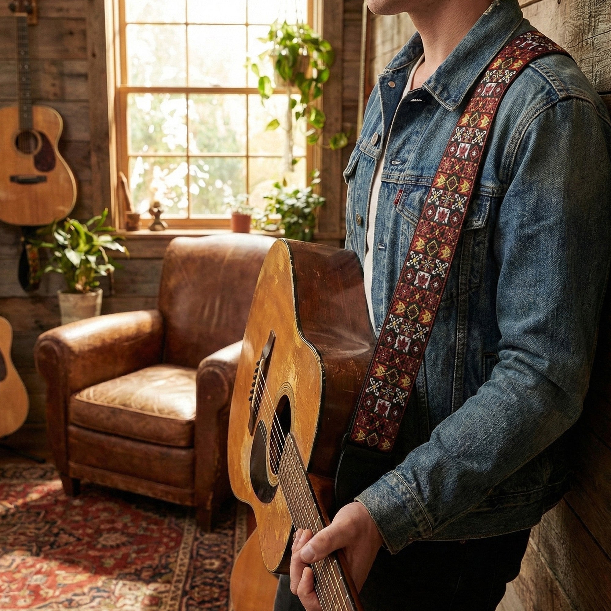 Fender Festival Hootenanny Woven Strap - Red w/ Strap Blocks
