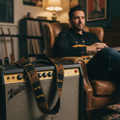 Fender Monogrammed Guitar Strap - Yellow and Brown w/ Strap Blocks