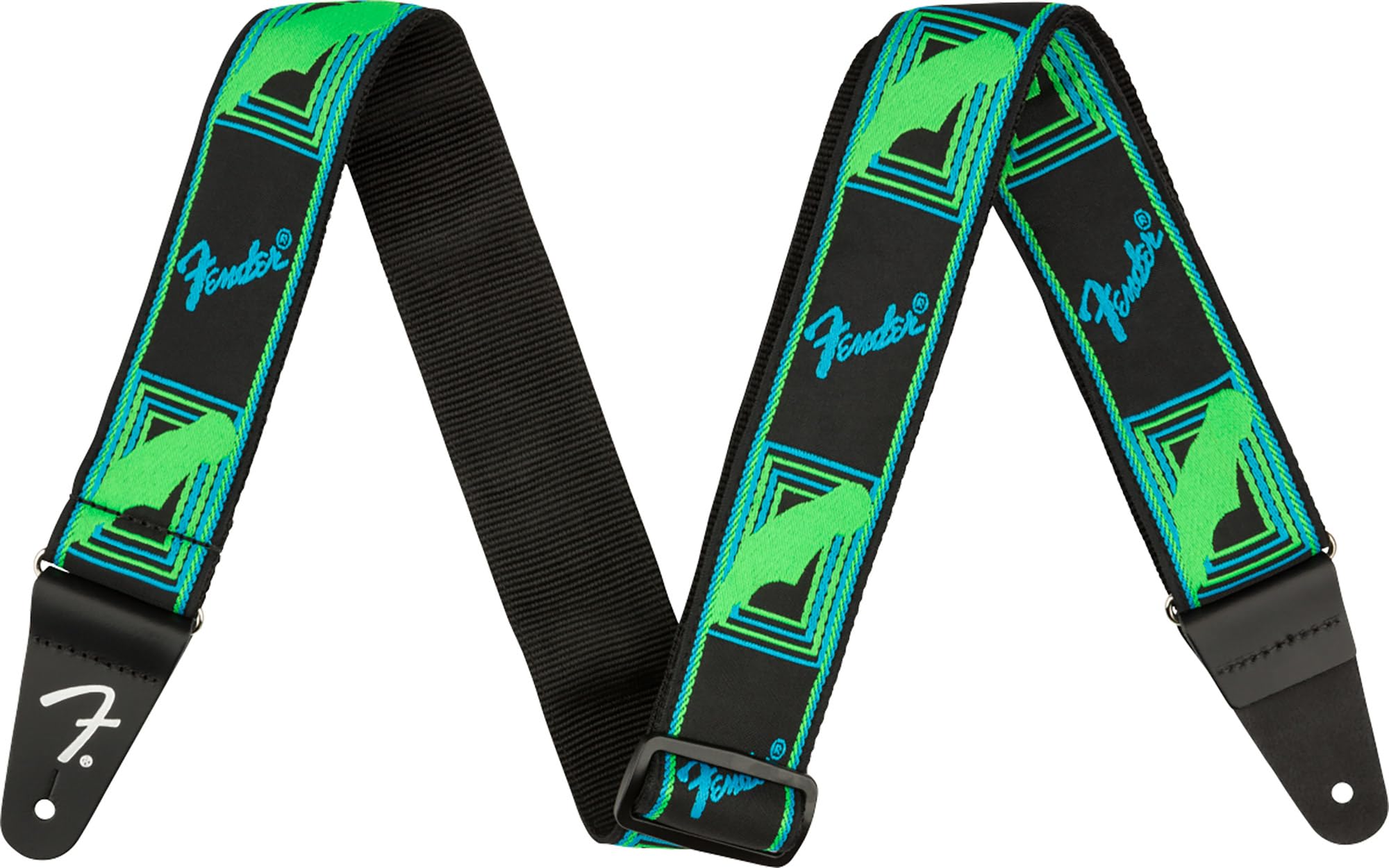 Fender Neon Monogrammed 2-Inch Guitar Strap - Blue and Green w/ Strap Blocks