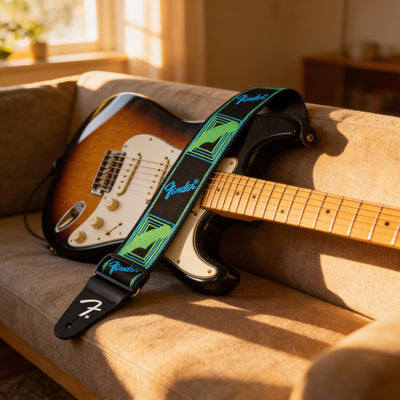Fender Neon Monogrammed 2-Inch Guitar Strap - Blue and Green w/ Strap Blocks