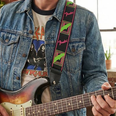 Fender Neon Monogrammed 2-Inch Guitar Strap - Pink and Yellow w/ Strap Blocks