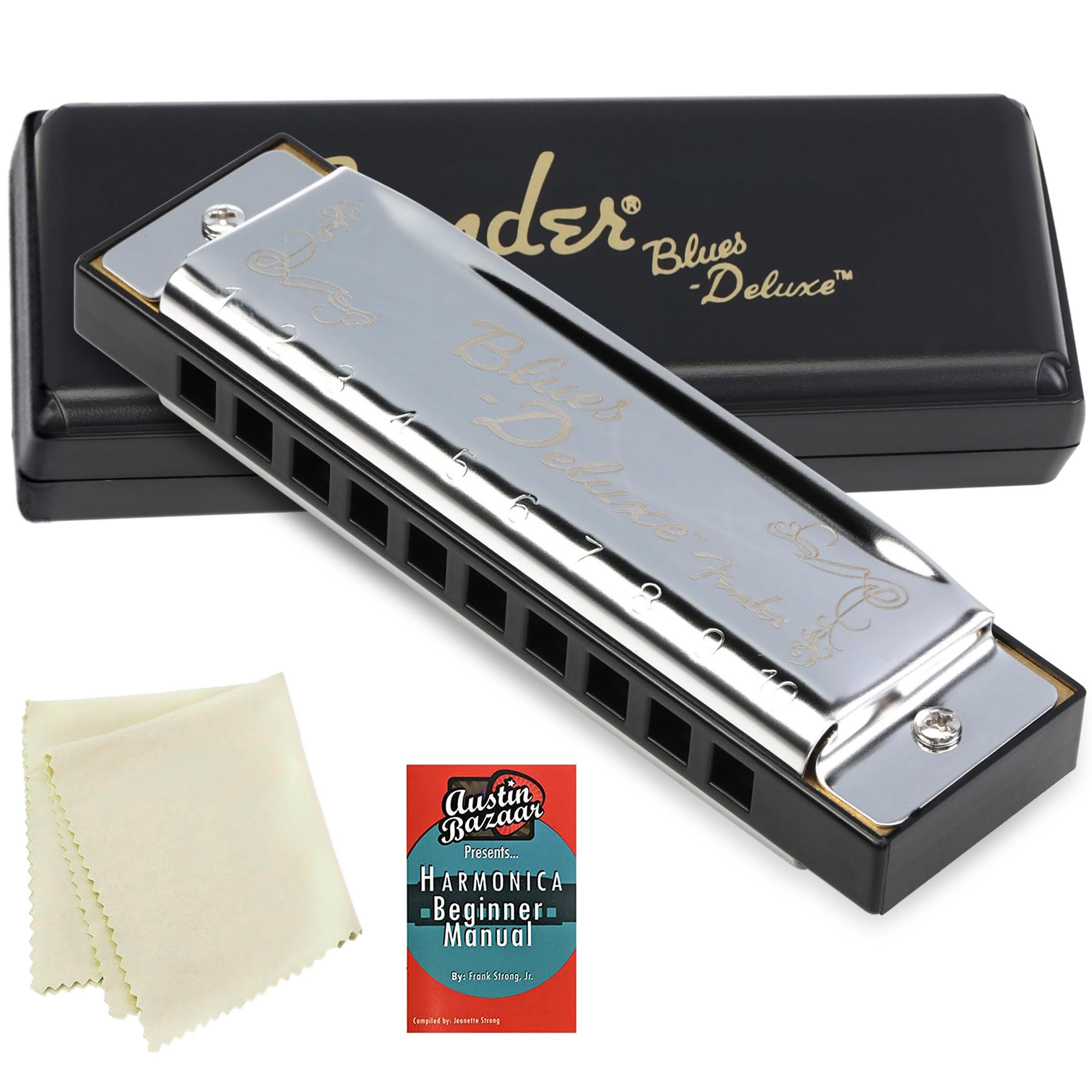 Fender Blues Deluxe Harmonica - Key of D w/ Austin Bazaar Instructional Manual