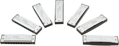 Fender Blues Deluxe Harmonica Set of 7 - Keys A, Bb, C, D, E, F, and G w/ Carrying Case