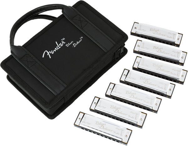 Fender Blues Deluxe Harmonica Set of 7 - Keys A, Bb, C, D, E, F, and G w/ Carrying Case