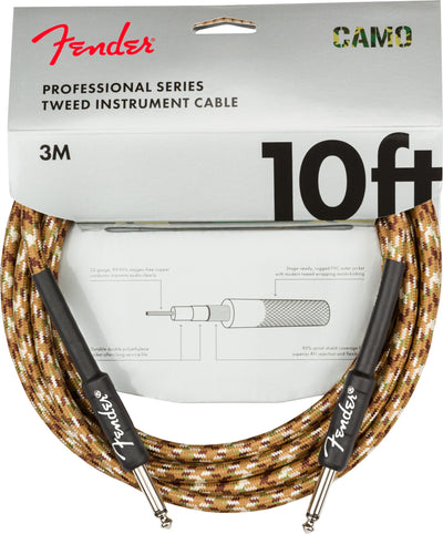 Fender 10-Foot Professional Tweed Instrument Cable, Straight-Straight, Desert Camo - 2 Pack