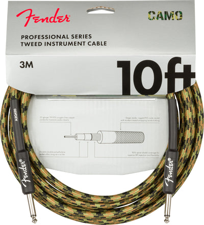 Fender 10-Foot Professional Tweed Instrument Cable, Straight-Straight, Woodland Camo - 2 Pack