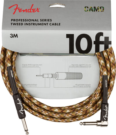 Fender 10-Foot Professional Instrument Cable, Straight-Angled, Desert Camo - 1 Pack