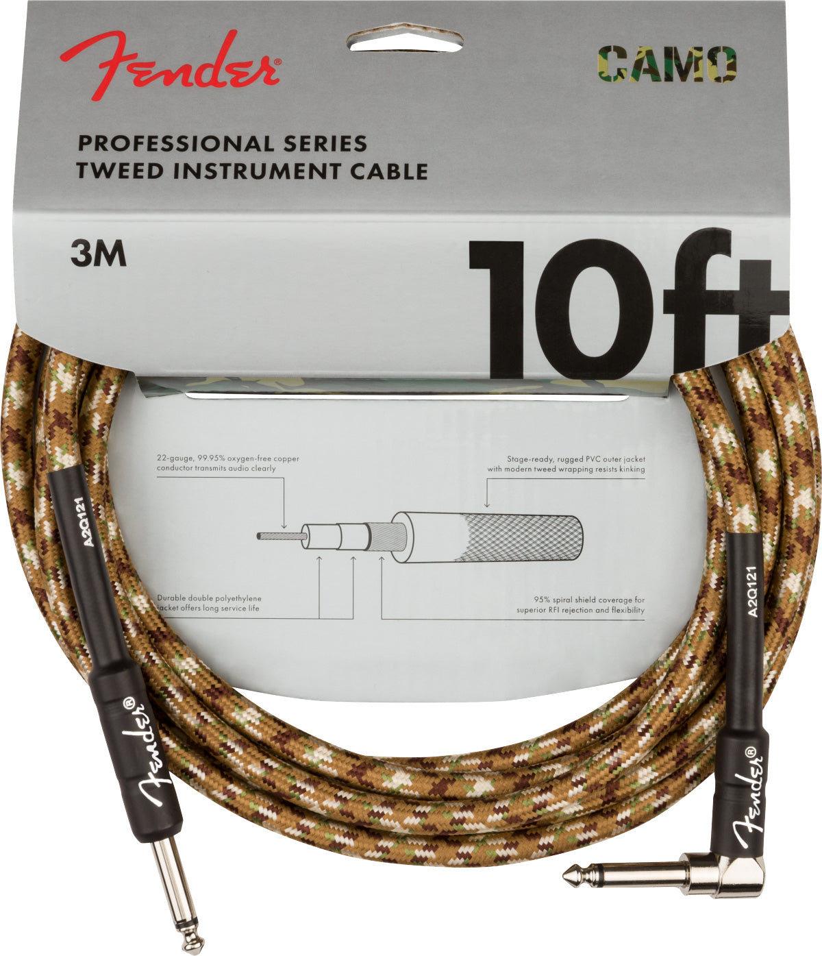 Fender 10-Foot Professional Instrument Cable, Straight-Angled, Desert Camo - 2 Pack