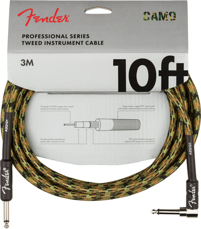 Fender 10-Foot Professional Instrument Cable, Straight-Angled, Woodland Camo - 2 Pack