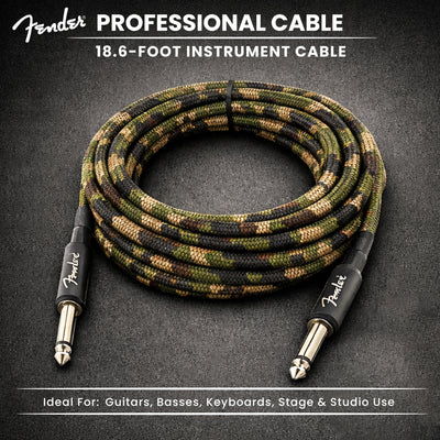 Fender 18.6-Foot Professional Tweed Instrument Cable, Straight-Straight, Woodland Camo - 1 Pack