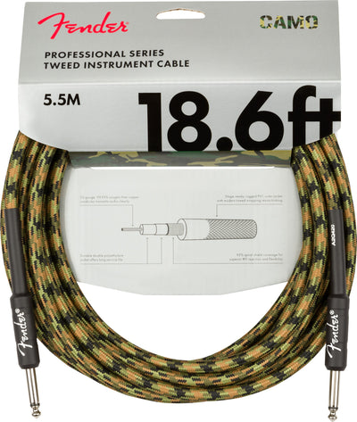Fender 18.6-Foot Professional Tweed Instrument Cable, Straight-Straight, Woodland Camo - 2 Pack
