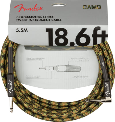 Fender 18.6-Foot Professional Instrument Cable, Straight-Angled, Woodland Camo - 1 Pack