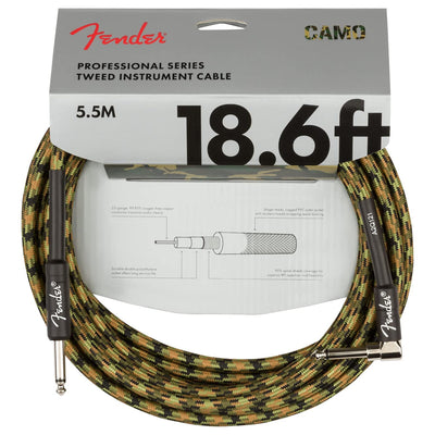 Fender 18.6-Foot Professional Instrument Cable, Straight-Angled, Woodland Camo - 2 Pack