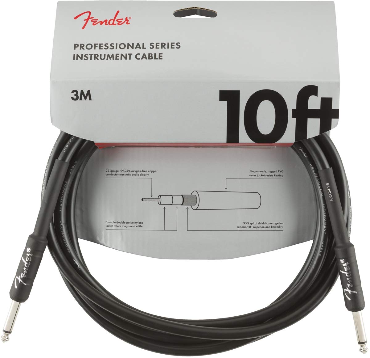 Fender 10-Foot Professional Instrument Cable, Straight-Straight, Black