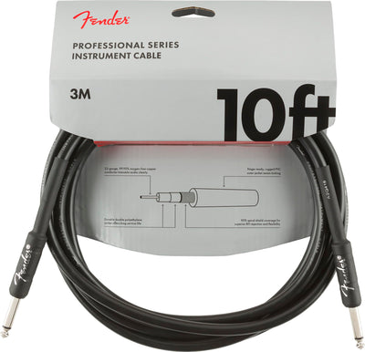 Fender Professional Series 10-Foot Instrument Cable, Straight-Straight, Black - 2 Pack