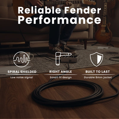 Fender 25-Foot Professional Instrument Cable, Straight-Angled, Black - 1 Pack