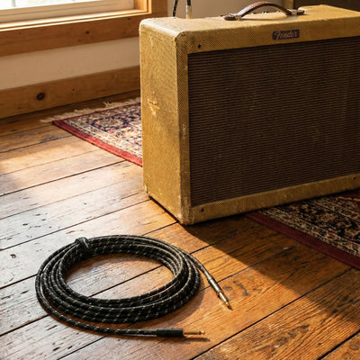 Fender 25-Foot Deluxe Instrument Cable, Straight-Straight, Black Tweed - 1 Pack