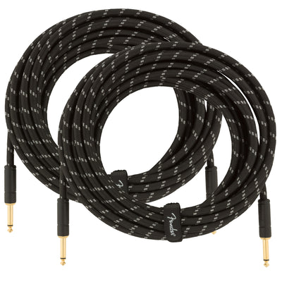 Fender 25-Foot Deluxe Instrument Cable, Straight-Straight, Black Tweed - 2 Pack